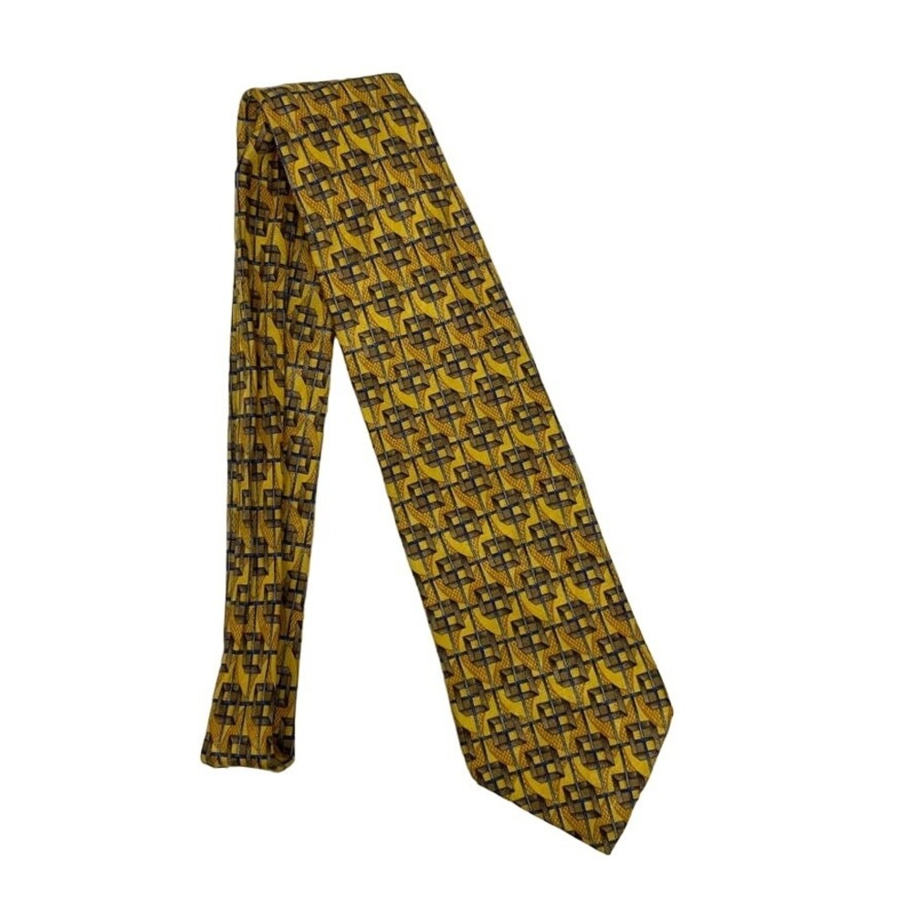 Ermenegildo Zegna Designer‎ Men's Necktie 3 7/8" Silk Yellow Blue Geometric